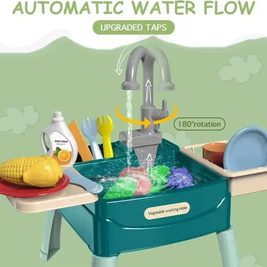 Children's Play At Home Toys Early Education Kitchen Simulation Electric Dishwashing Table Water Outlet Vegetable Washing Toys - MyLootWare
