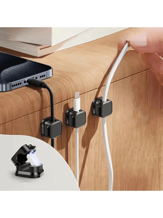 6pcs PVC Magnetic Cord Organizer Clips - Strong Adhesive, No-Drill Cable Holders for Desk & Home Office Wire Management, Multi-U - MyLootWare
