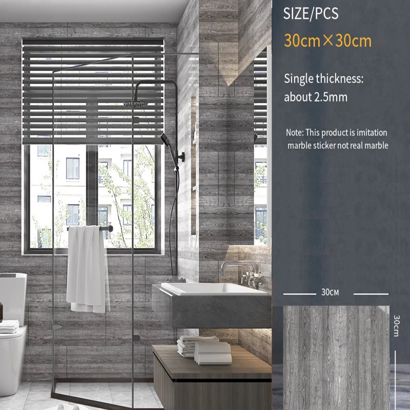 30*30cm Imitation Tile 3D Marble Kitchen Waterproof Self-adhesive Wall Sticker Wall Decoration Bathroom Moisture-proof Wallpaper - MyLootWare