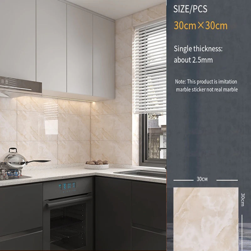 30*30cm Imitation Tile 3D Marble Kitchen Waterproof Self-adhesive Wall Sticker Wall Decoration Bathroom Moisture-proof Wallpaper - MyLootWare