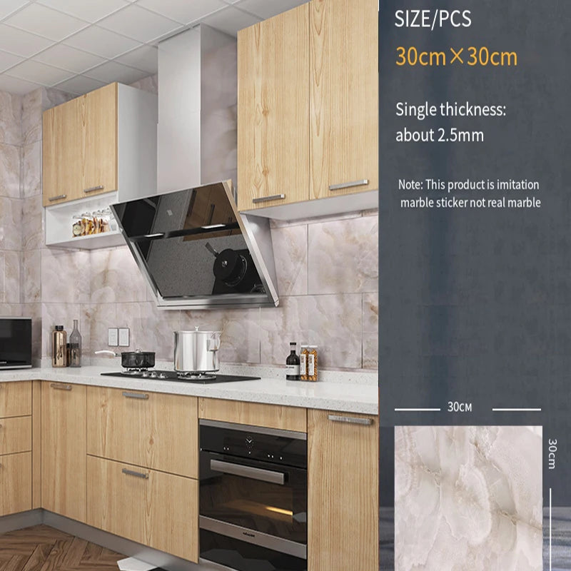 30*30cm Imitation Tile 3D Marble Kitchen Waterproof Self-adhesive Wall Sticker Wall Decoration Bathroom Moisture-proof Wallpaper - MyLootWare