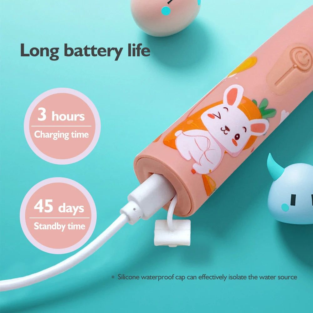 Children's Electric Toothbrush Sonic Toothbrush Soft Bristled Cartoon Toothbrush 4 Mode Waterproof Kids With Cleaning brush - MyLootWare