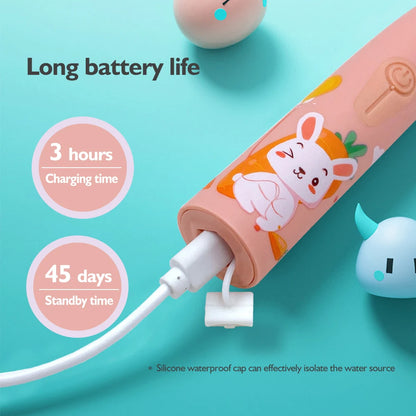 Children's Electric Toothbrush Sonic Toothbrush Soft Bristled Cartoon Toothbrush 4 Mode Waterproof Kids With Cleaning brush - MyLootWare