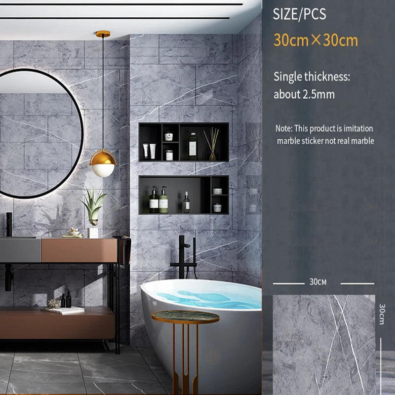 30*30cm Imitation Tile 3D Marble Kitchen Waterproof Self-adhesive Wall Sticker Wall Decoration Bathroom Moisture-proof Wallpaper - MyLootWare