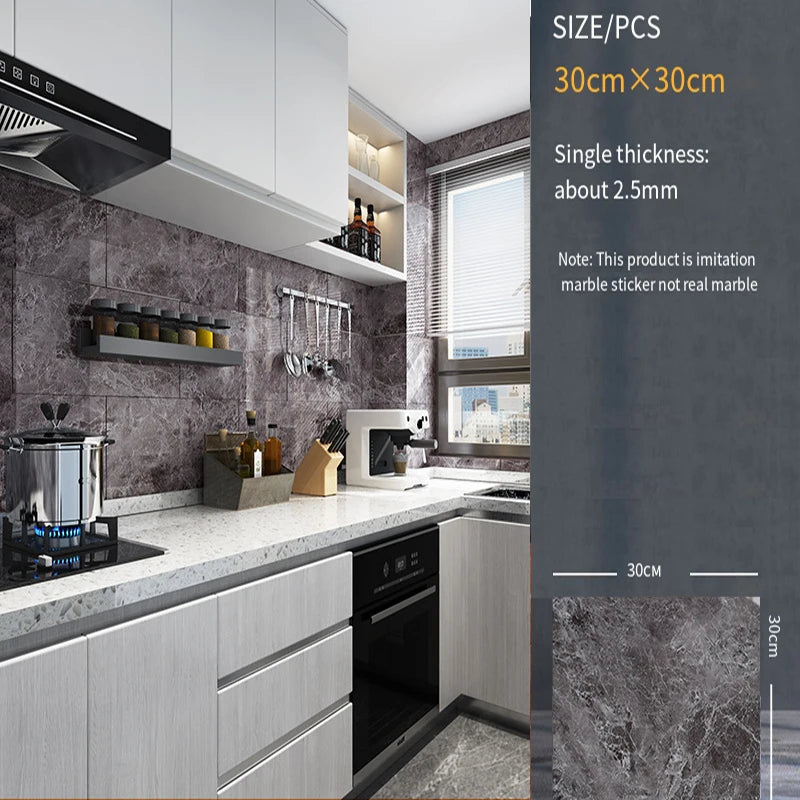30*30cm Imitation Tile 3D Marble Kitchen Waterproof Self-adhesive Wall Sticker Wall Decoration Bathroom Moisture-proof Wallpaper - MyLootWare