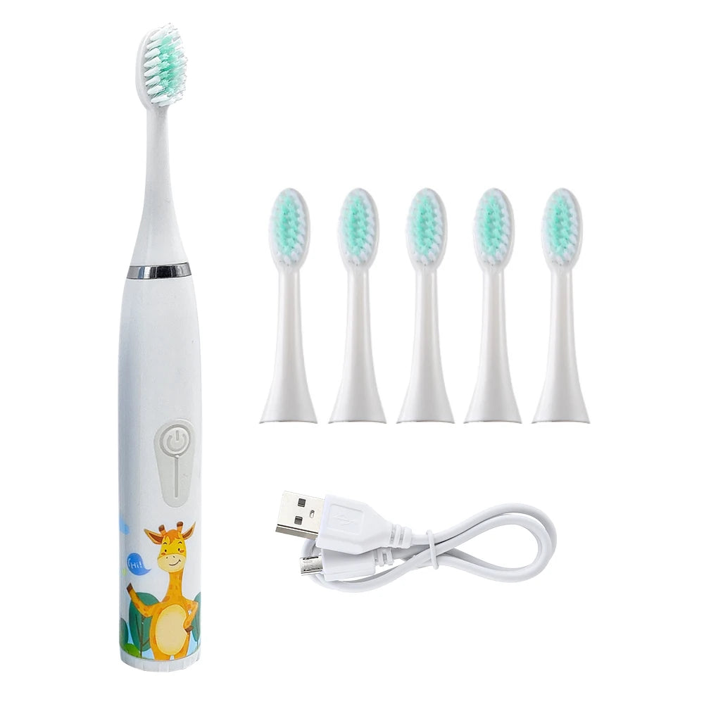 Children's Electric Toothbrush Sonic Toothbrush Soft Bristled Cartoon Toothbrush 4 Mode Waterproof Kids With Cleaning brush - MyLootWare