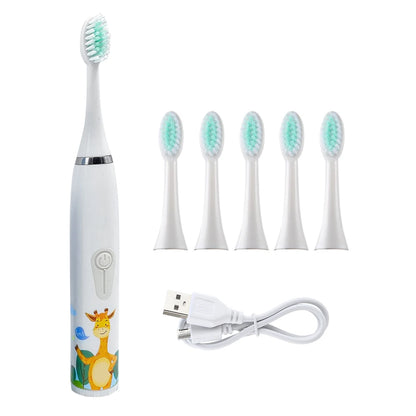 Children's Electric Toothbrush Sonic Toothbrush Soft Bristled Cartoon Toothbrush 4 Mode Waterproof Kids With Cleaning brush - MyLootWare