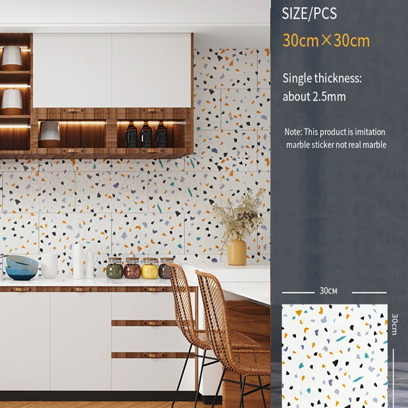 30*30cm Imitation Tile 3D Marble Kitchen Waterproof Self-adhesive Wall Sticker Wall Decoration Bathroom Moisture-proof Wallpaper - MyLootWare