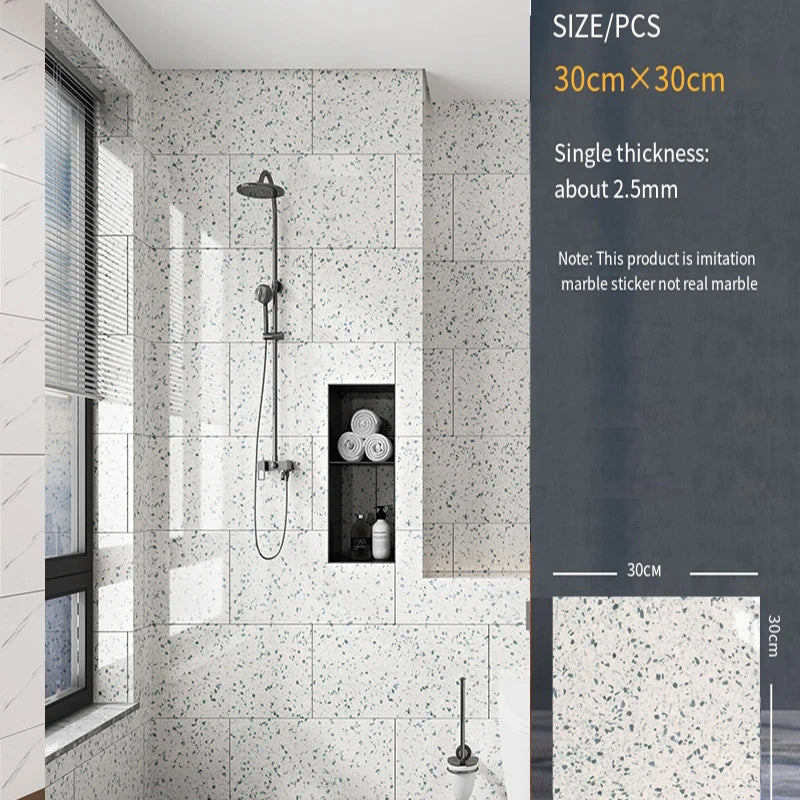 30*30cm Imitation Tile 3D Marble Kitchen Waterproof Self-adhesive Wall Sticker Wall Decoration Bathroom Moisture-proof Wallpaper - MyLootWare