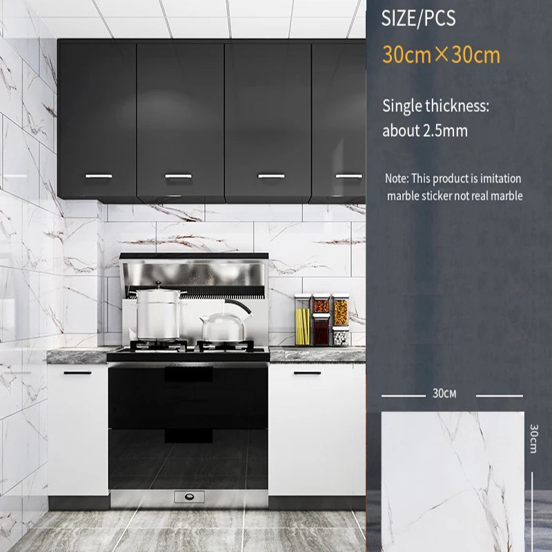 30*30cm Imitation Tile 3D Marble Kitchen Waterproof Self-adhesive Wall Sticker Wall Decoration Bathroom Moisture-proof Wallpaper - MyLootWare