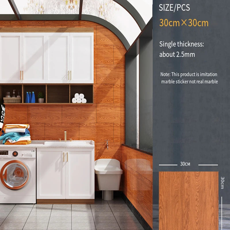 30*30cm Imitation Tile 3D Marble Kitchen Waterproof Self-adhesive Wall Sticker Wall Decoration Bathroom Moisture-proof Wallpaper - MyLootWare