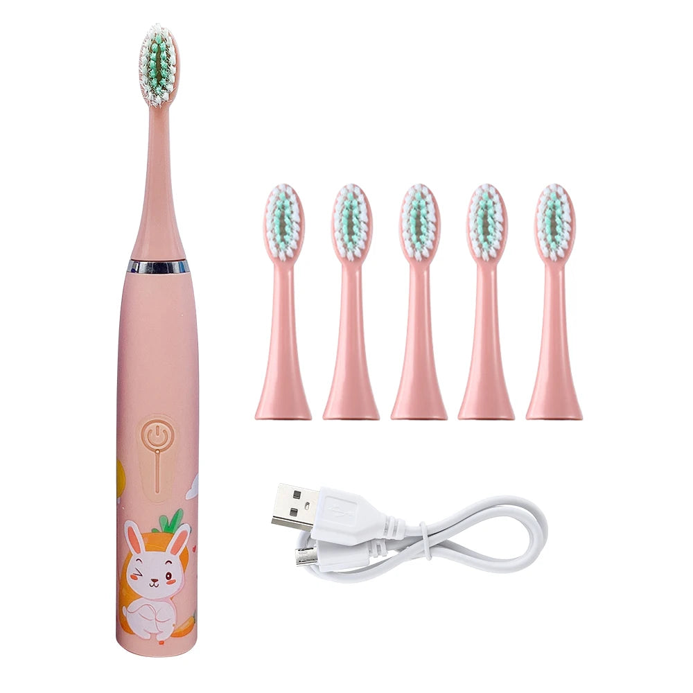 Children's Electric Toothbrush Sonic Toothbrush Soft Bristled Cartoon Toothbrush 4 Mode Waterproof Kids With Cleaning brush - MyLootWare