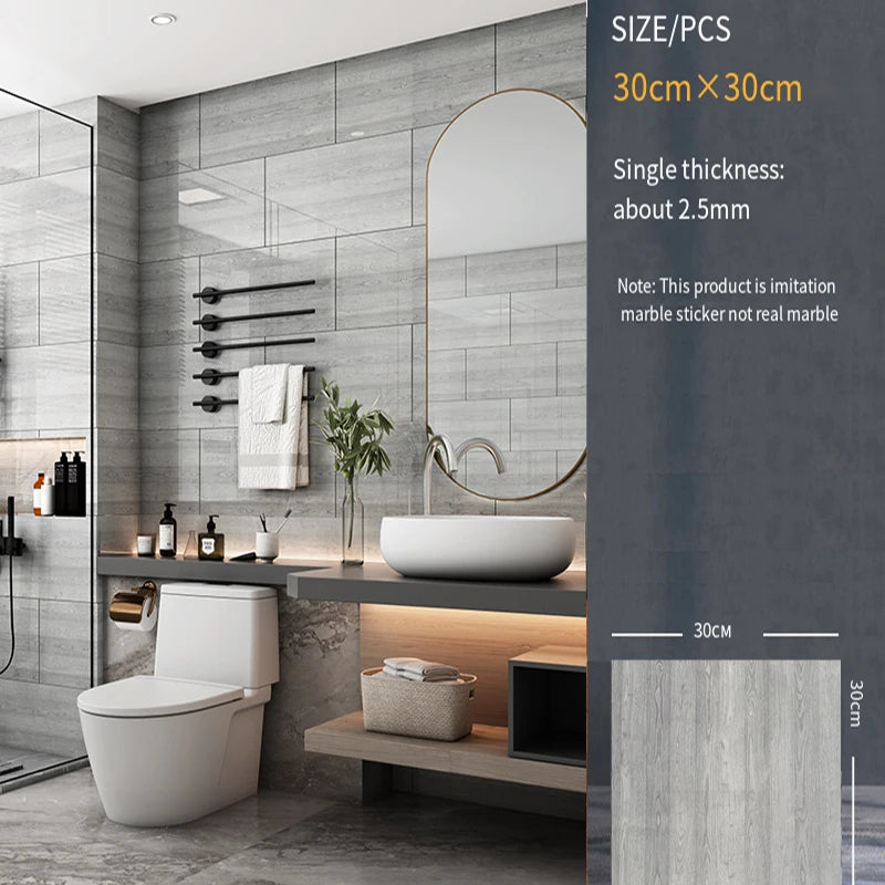 30*30cm Imitation Tile 3D Marble Kitchen Waterproof Self-adhesive Wall Sticker Wall Decoration Bathroom Moisture-proof Wallpaper - MyLootWare