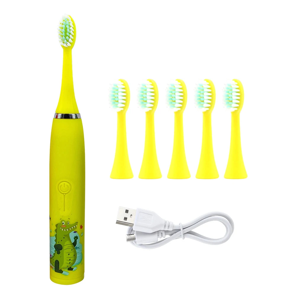 Children's Electric Toothbrush Sonic Toothbrush Soft Bristled Cartoon Toothbrush 4 Mode Waterproof Kids With Cleaning brush - MyLootWare