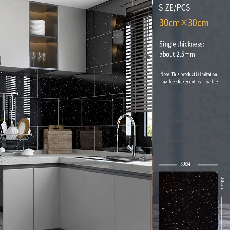 30*30cm Imitation Tile 3D Marble Kitchen Waterproof Self-adhesive Wall Sticker Wall Decoration Bathroom Moisture-proof Wallpaper - MyLootWare