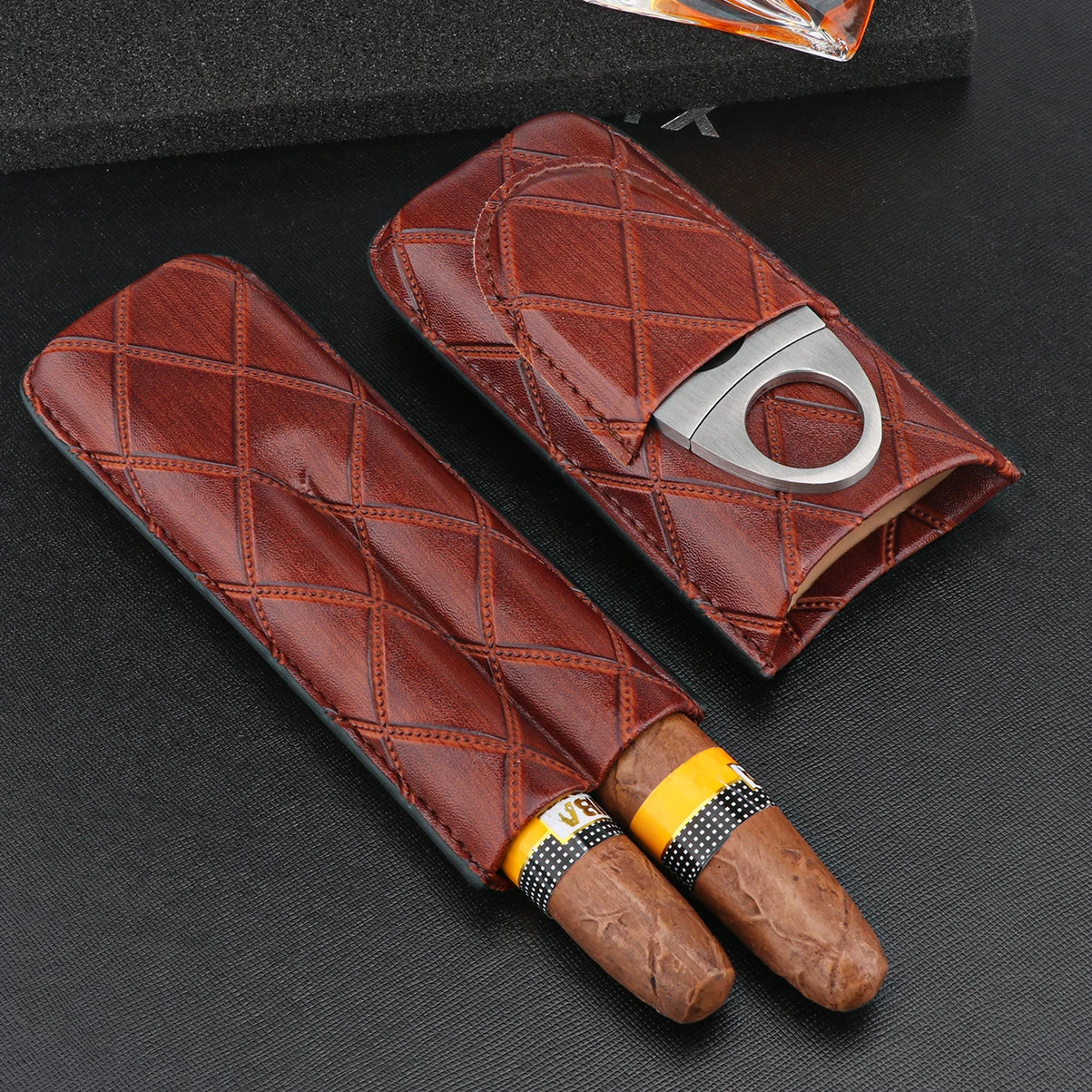 Xifei PU 2 Slots Cigar Case Set Portable Humidor