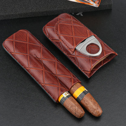 Xifei PU 2 Slots Cigar Case Set Portable Humidor