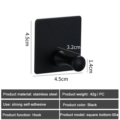 1PC Metal Hooks Strong Self Adhesive Hook Bathroom Stainless Steel Hook Wall Hangers Coat Towel Rustproof Hooks Kitchen Hardwar - MyLootWare