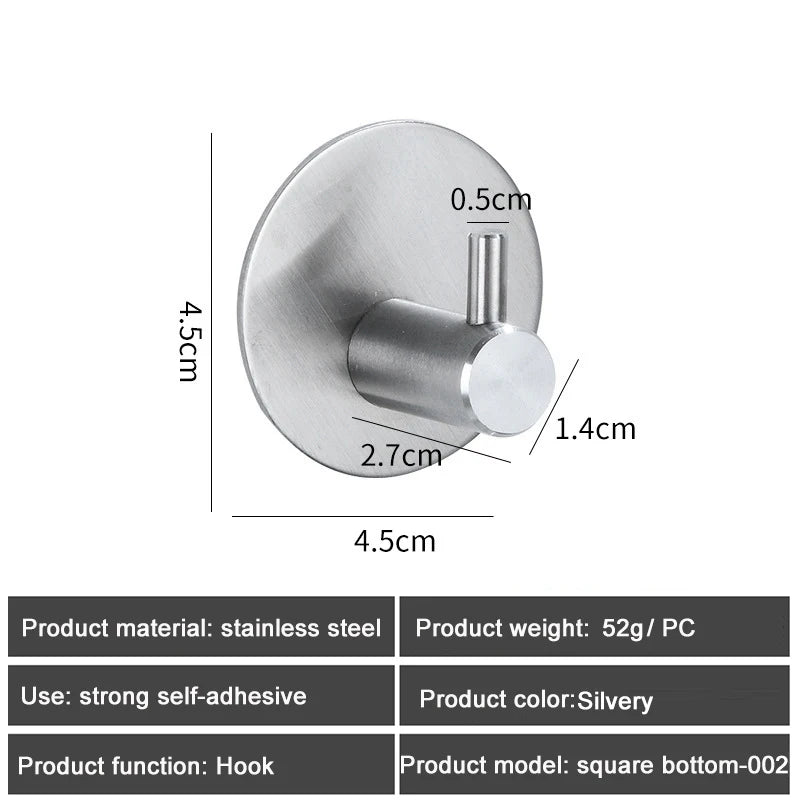 1PC Metal Hooks Strong Self Adhesive Hook Bathroom Stainless Steel Hook Wall Hangers Coat Towel Rustproof Hooks Kitchen Hardwar - MyLootWare