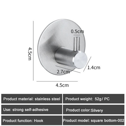 1PC Metal Hooks Strong Self Adhesive Hook Bathroom Stainless Steel Hook Wall Hangers Coat Towel Rustproof Hooks Kitchen Hardwar - MyLootWare
