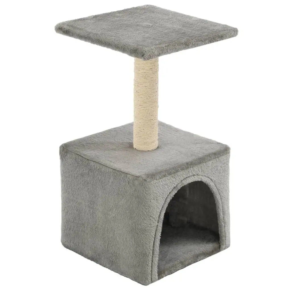 W2B VidaXL Cat Tree Grey Particle Board Frame with Soft Plush Sisal Rope Cat Climbing Condo Scratching House Packed in Carton