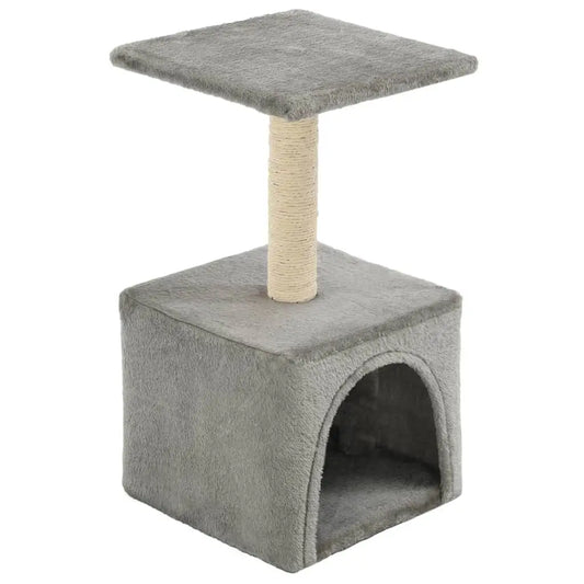 W2B VidaXL Cat Tree Grey Particle Board Frame with Soft Plush Sisal Rope Cat Climbing Condo Scratching House Packed in Carton