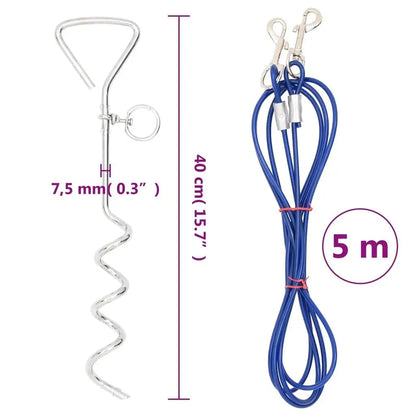 VidaXL W2B Tough Steel Wire Dog Tie Out Cable Blue