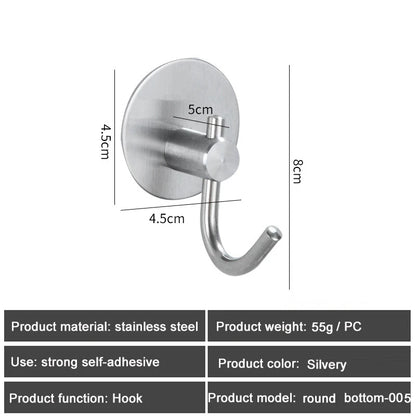 1PC Metal Hooks Strong Self Adhesive Hook Bathroom Stainless Steel Hook Wall Hangers Coat Towel Rustproof Hooks Kitchen Hardwar - MyLootWare