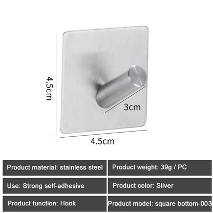 1PC Metal Hooks Strong Self Adhesive Hook Bathroom Stainless Steel Hook Wall Hangers Coat Towel Rustproof Hooks Kitchen Hardwar - MyLootWare