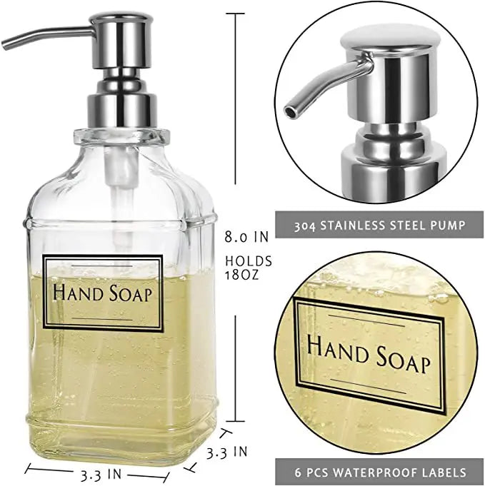 300/550Ml Soap Dispenser High Quality Antique Thick Clear Glass Hand Soap Dispenser Stainless Steel Pump Bathroom Bottles Tool - MyLootWare