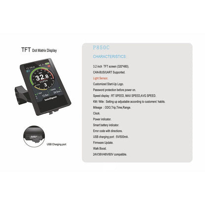 Electric Bike Speedometer with USB Port, TFT