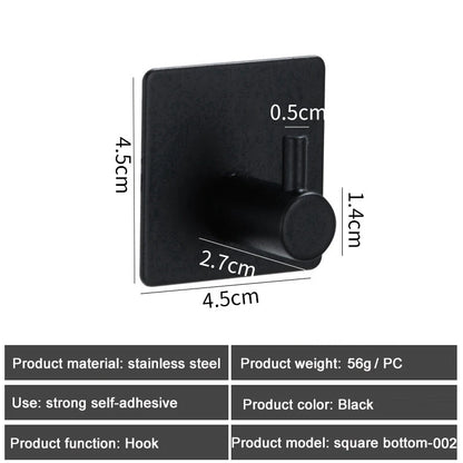 1PC Metal Hooks Strong Self Adhesive Hook Bathroom Stainless Steel Hook Wall Hangers Coat Towel Rustproof Hooks Kitchen Hardwar - MyLootWare