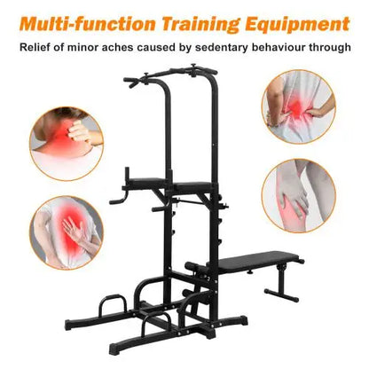 Power Tower Dip Station with Bench Pull Up Bar