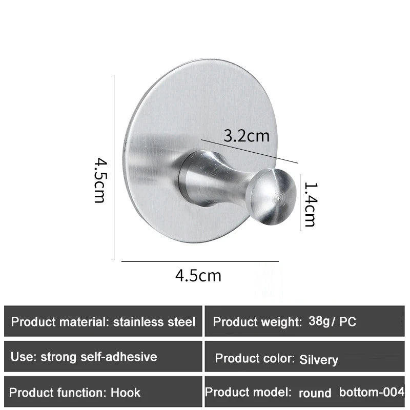 1PC Metal Hooks Strong Self Adhesive Hook Bathroom Stainless Steel Hook Wall Hangers Coat Towel Rustproof Hooks Kitchen Hardwar - MyLootWare