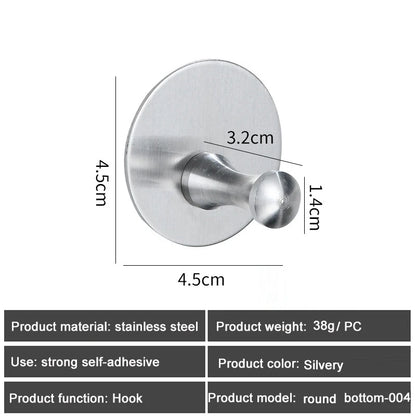1PC Metal Hooks Strong Self Adhesive Hook Bathroom Stainless Steel Hook Wall Hangers Coat Towel Rustproof Hooks Kitchen Hardwar - MyLootWare