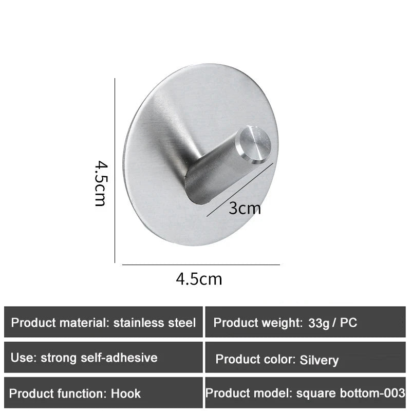 1PC Metal Hooks Strong Self Adhesive Hook Bathroom Stainless Steel Hook Wall Hangers Coat Towel Rustproof Hooks Kitchen Hardwar - MyLootWare