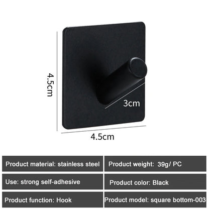 1PC Metal Hooks Strong Self Adhesive Hook Bathroom Stainless Steel Hook Wall Hangers Coat Towel Rustproof Hooks Kitchen Hardwar - MyLootWare