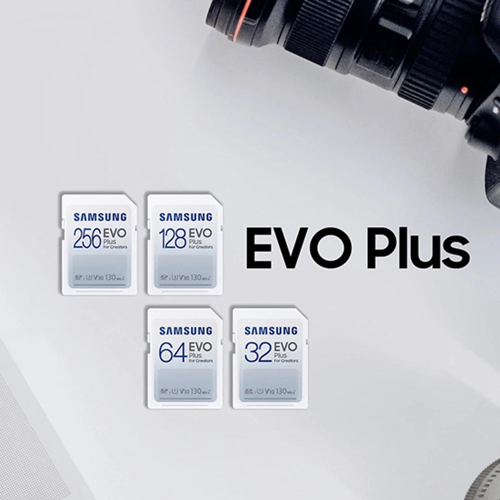 SAMSUNG EVO Plus SD Card 32GB SDHC V10 C10 64GB U1 128GB 256GB SDXC V30 U3 Transfer Speed up to 130MB/s Camera Memory Card