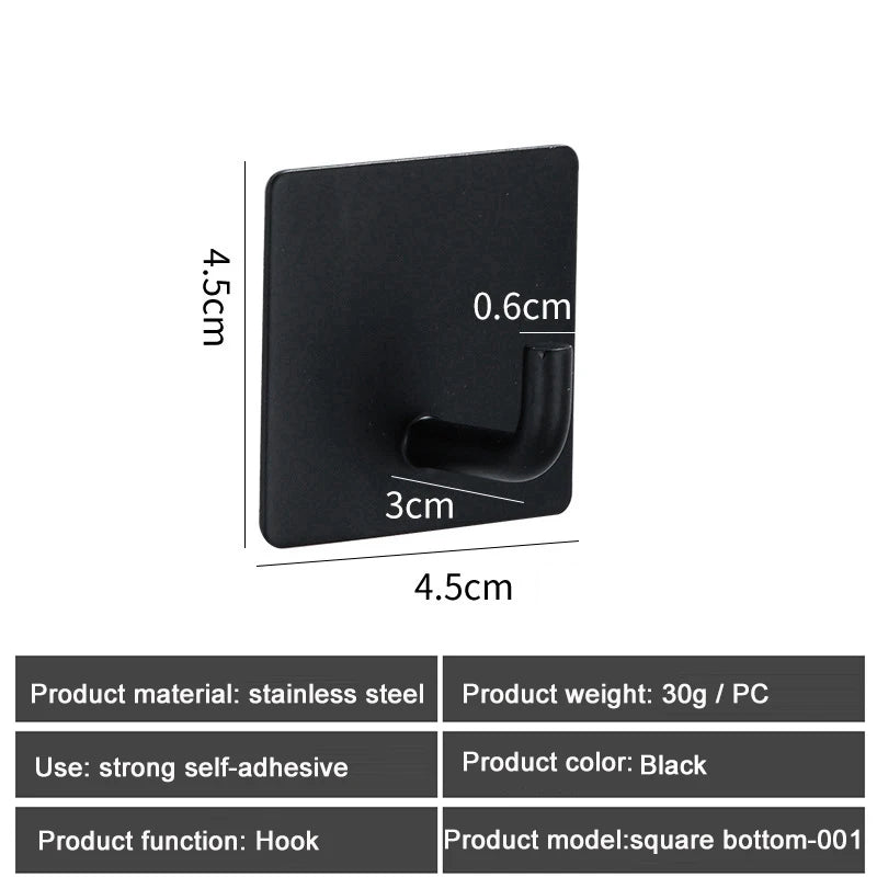 1PC Metal Hooks Strong Self Adhesive Hook Bathroom Stainless Steel Hook Wall Hangers Coat Towel Rustproof Hooks Kitchen Hardwar - MyLootWare