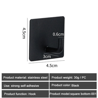 1PC Metal Hooks Strong Self Adhesive Hook Bathroom Stainless Steel Hook Wall Hangers Coat Towel Rustproof Hooks Kitchen Hardwar - MyLootWare