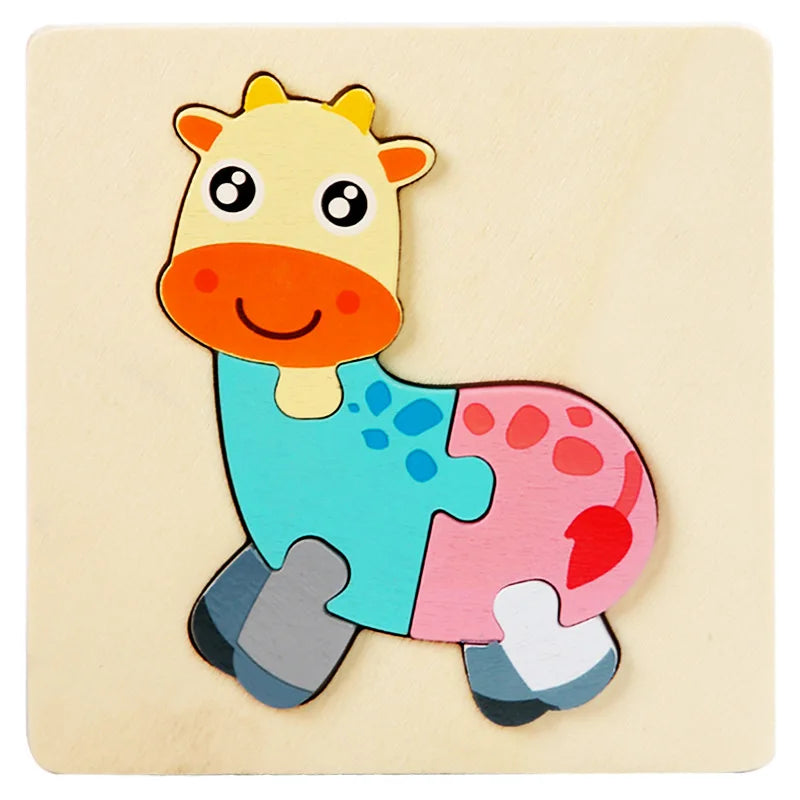 Kids Wooden Toys 3D Wood Puzzle Cartoon Animals