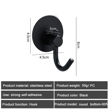 1PC Metal Hooks Strong Self Adhesive Hook Bathroom Stainless Steel Hook Wall Hangers Coat Towel Rustproof Hooks Kitchen Hardwar - MyLootWare