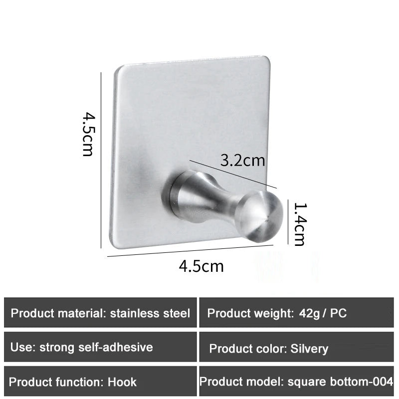 1PC Metal Hooks Strong Self Adhesive Hook Bathroom Stainless Steel Hook Wall Hangers Coat Towel Rustproof Hooks Kitchen Hardwar - MyLootWare