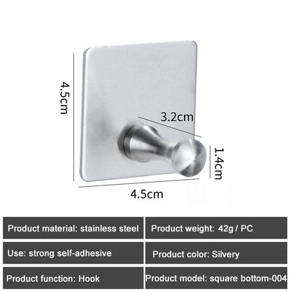 1PC Metal Hooks Strong Self Adhesive Hook Bathroom Stainless Steel Hook Wall Hangers Coat Towel Rustproof Hooks Kitchen Hardwar - MyLootWare