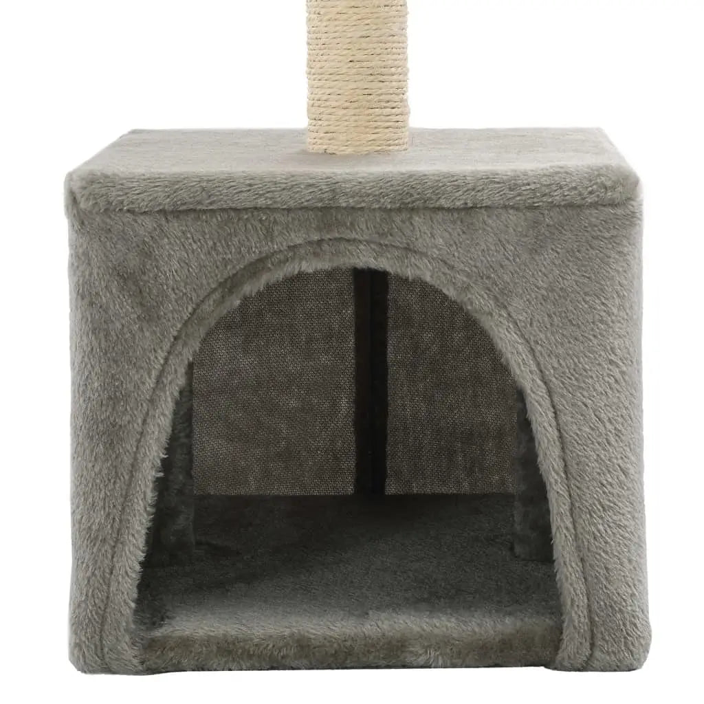 W2B VidaXL Cat Tree Grey Particle Board Frame with Soft Plush Sisal Rope Cat Climbing Condo Scratching House Packed in Carton