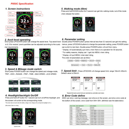 Electric Bike Speedometer with USB Port, TFT