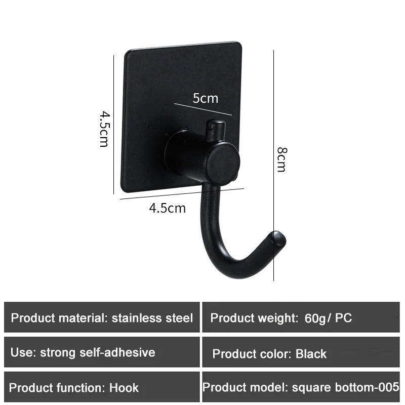 1PC Metal Hooks Strong Self Adhesive Hook Bathroom Stainless Steel Hook Wall Hangers Coat Towel Rustproof Hooks Kitchen Hardwar - MyLootWare
