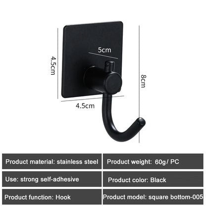 1PC Metal Hooks Strong Self Adhesive Hook Bathroom Stainless Steel Hook Wall Hangers Coat Towel Rustproof Hooks Kitchen Hardwar - MyLootWare