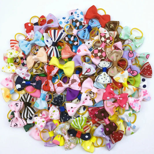 100 Pieces Ribbon Pet Hair Accessories 121 Colors Cute Dog Hair Bows Elastic Rubber Band For Dogs Pet Hair Clips Yorkshire Gift - MyLootWare