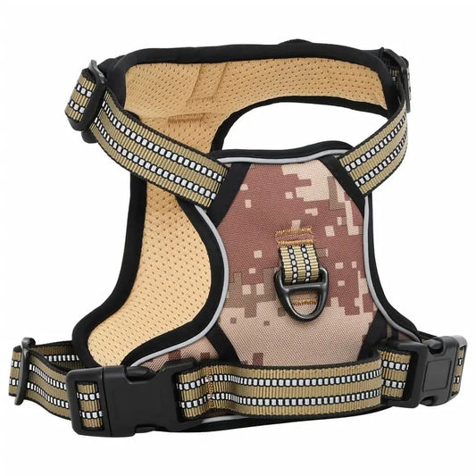 W2B VidaXL Luxury Camouflage Dog Harness Vest Solid Brown Polyester Adjustable for Medium Large for Dog Walking Cats XL Armrests